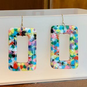Geometric Rectangle Confetti Multicolor Resin Dangle Earrings - BUNDLE IT!